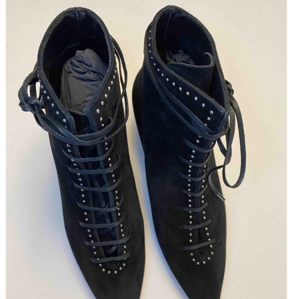 Saint Laurent Blaze  Studded And Laced Ankle Boots - Picture 3 of 11